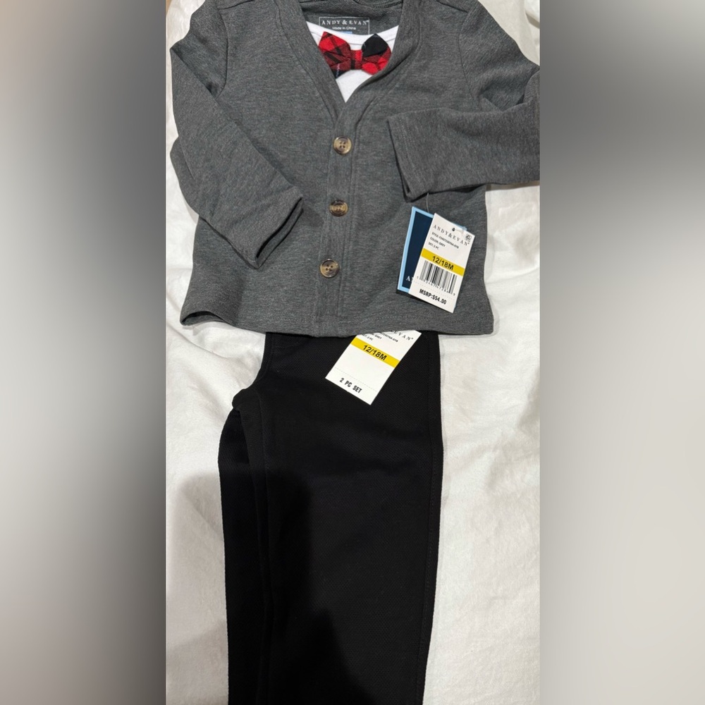Andy & Evan Gray Shirt with Red Bow Tie